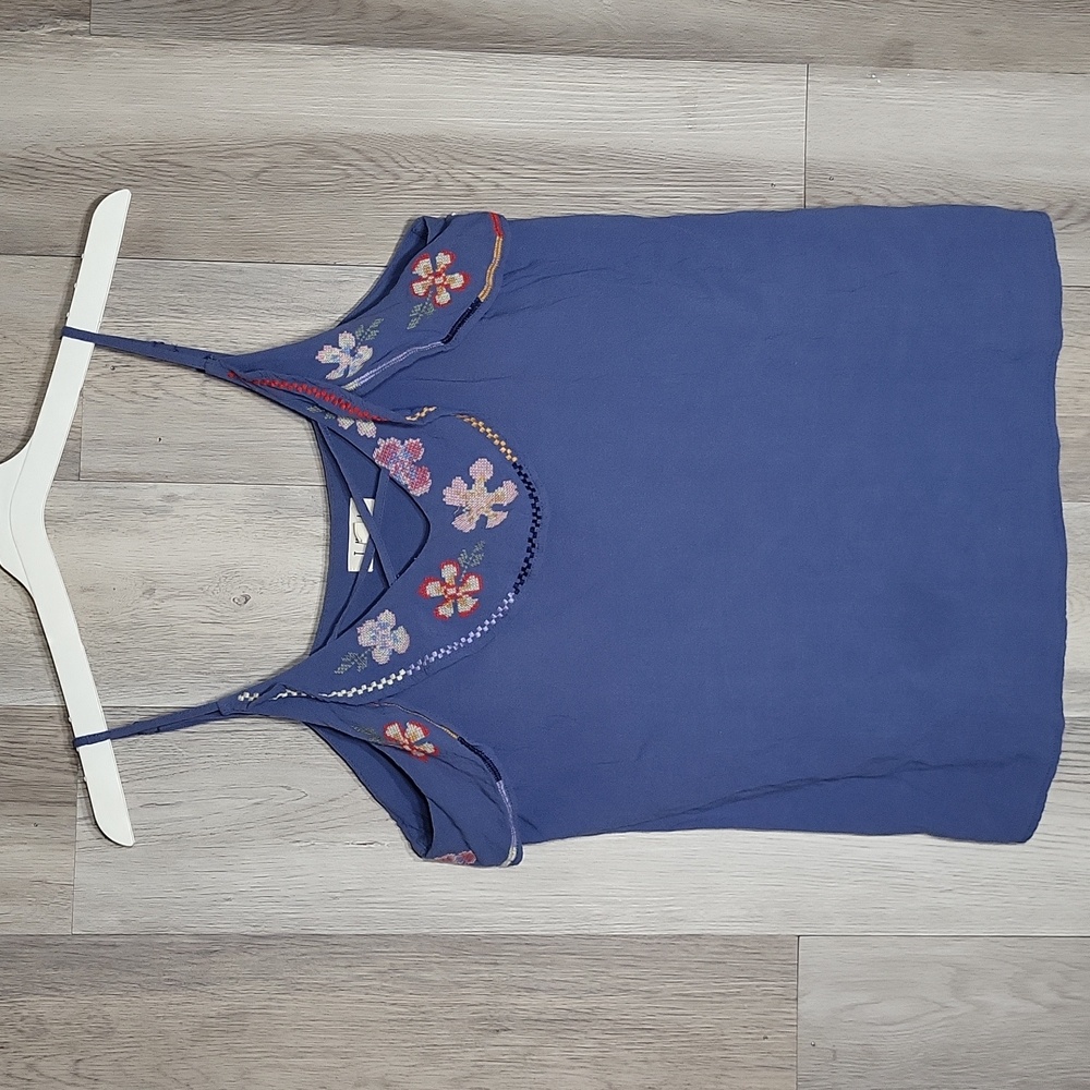 THML Anthropologie Women L Adjustable Strap Tank Embroidered Floral Linen Boho